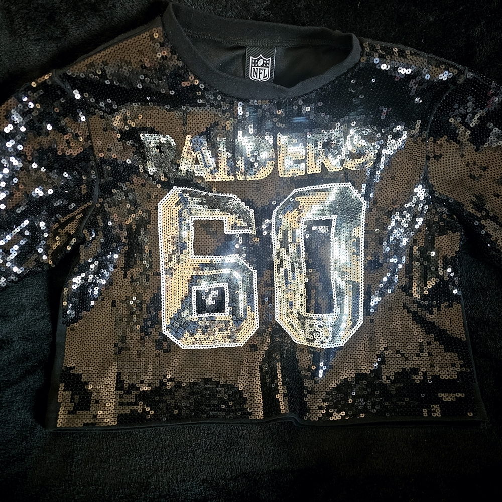 Black Sequin Crop Top with Silver Accents